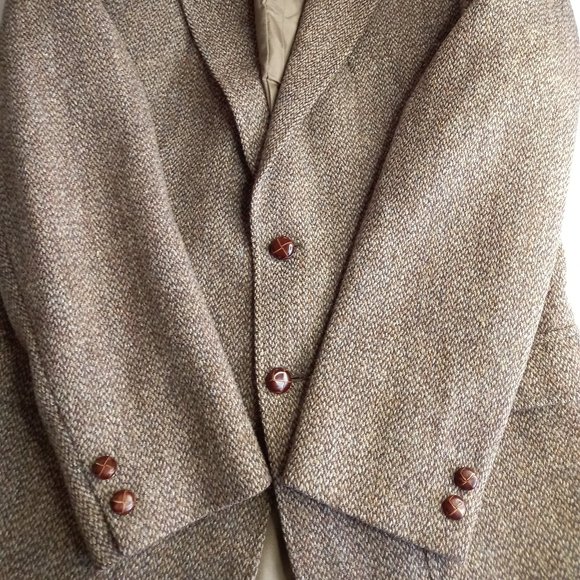 Vintage Harris Tweed Light Brown Wool Double Button Jacket Blazer (LRG 42) - Picture 7 of 13